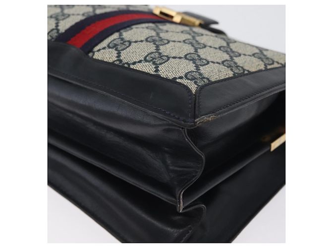 Borsa a Spalla Gucci GG Supreme Sherry Line PVC Blu Navy Oro Auth 171984 D'oro - vista 14