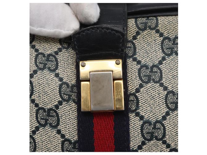 Borsa a Spalla Gucci GG Supreme Sherry Line PVC Blu Navy Oro Auth 171984 D'oro - vista 17