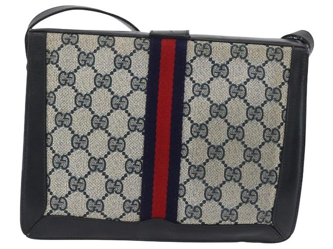 Borsa a Spalla Gucci GG Supreme Sherry Line PVC Blu Navy Oro Auth 171984 D'oro - vista 2
