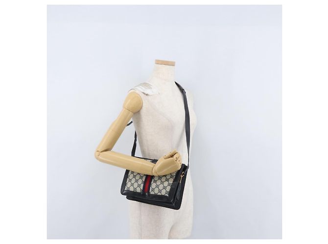 Borsa a Spalla Gucci GG Supreme Sherry Line PVC Blu Navy Oro Auth 171984 D'oro - vista 25