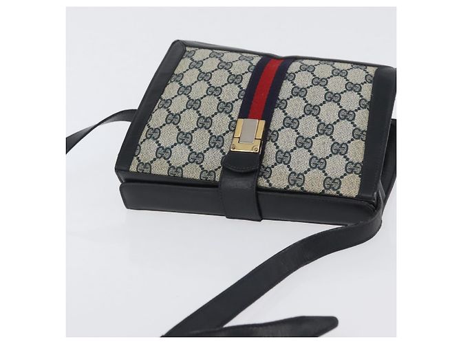 Borsa a Spalla Gucci GG Supreme Sherry Line PVC Blu Navy Oro Auth 171984 D'oro - vista 6