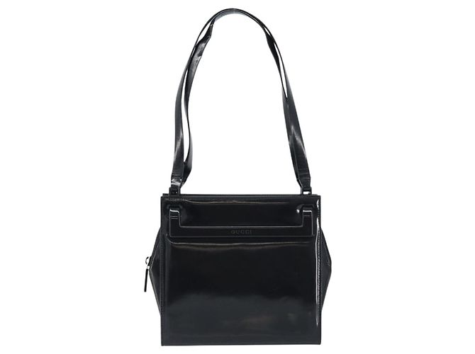 GUCCI Tote Bag aus lackiertem Leder Schwarz Silber Auth ep13611 - Ansicht 13