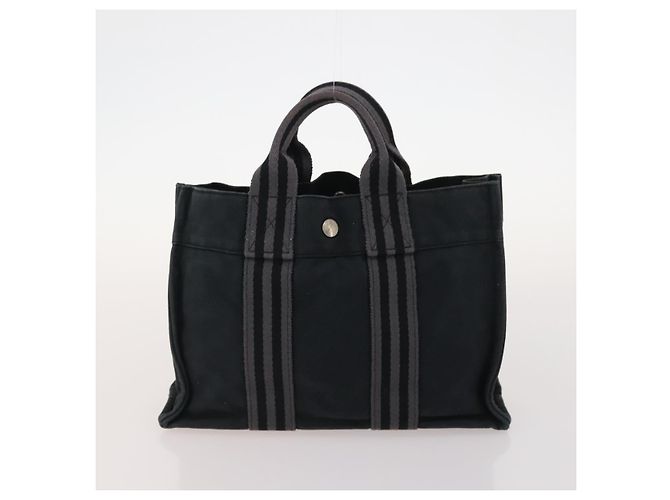 Hermès HERMES Borsa Fourre Tout in Tela 3 Pezzi Arancione Grigio Nero Auth fm5167 Marrone - vista 10