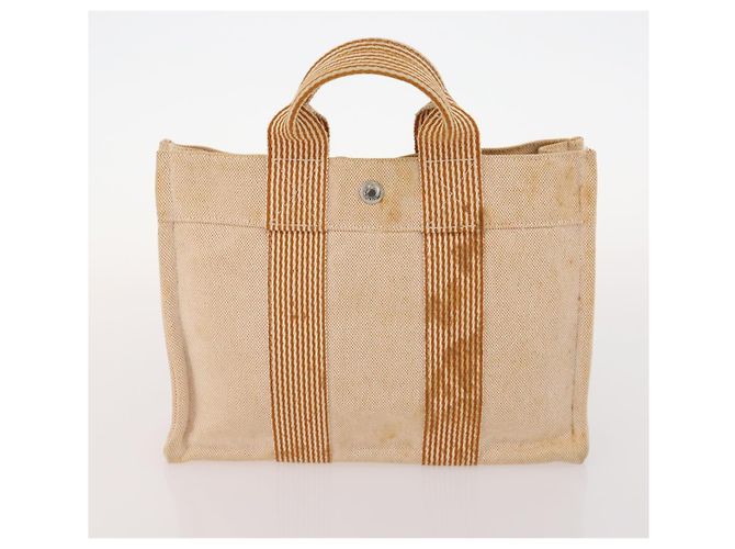Hermès HERMES Borsa Fourre Tout in Tela 3 Pezzi Arancione Grigio Nero Auth fm5167 Marrone - vista 16
