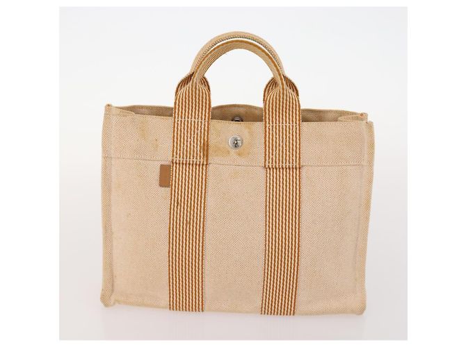 Hermès HERMES Borsa Fourre Tout in Tela 3 Pezzi Arancione Grigio Nero Auth fm5167 Marrone - vista 17