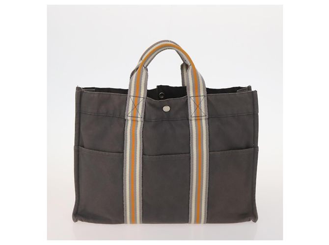 Hermès HERMES Borsa Fourre Tout in Tela 3 Pezzi Arancione Grigio Nero Auth fm5167 Marrone - vista 2