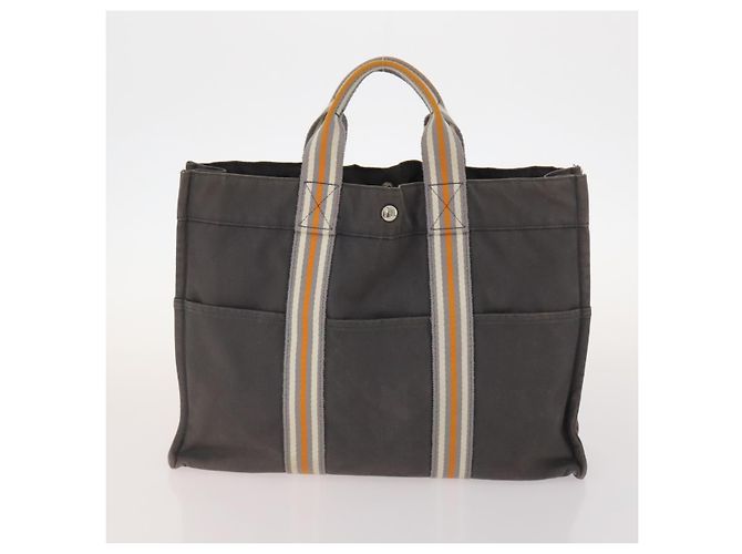 Hermès HERMES Borsa Fourre Tout in Tela 3 Pezzi Arancione Grigio Nero Auth fm5167 Marrone - vista 3