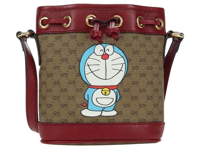 GUCCI GUCCI �~ Borsa Micro GG Supreme Doraemon PVC Beige Oro 647801 Auth LNZ389SM D'oro - vista 13