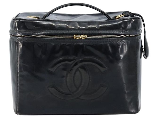 Vanity CHANEL Kosmetiktasche Lackleder Schwarz Gold CC Auth bs33674 Golden - Ansicht 13