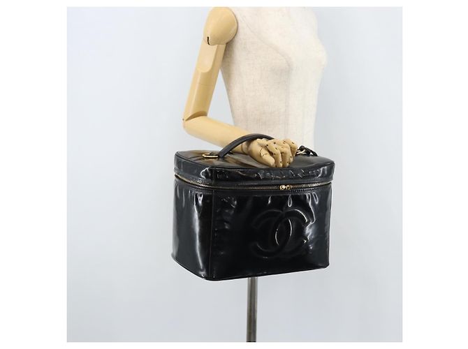 Vanity CHANEL Kosmetiktasche Lackleder Schwarz Gold CC Auth bs33674 Golden - Ansicht 23