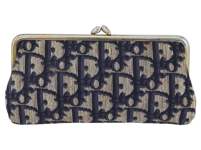 Pochette Gamaguchi in tela Trotter Christian Dior Navy Oro Auth BA10970 D'oro Blu navy - vista 13