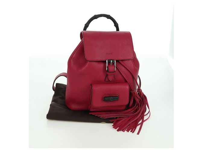 GUCCI Bamboo Backpack Leather Pink Silver 387149 Auth 171479V Silvery - view 12