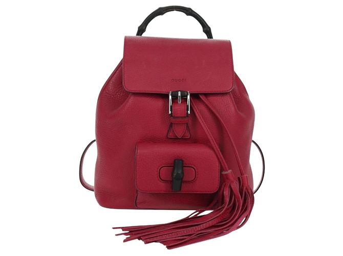 GUCCI Bamboo Backpack Leather Pink Silver 387149 Auth 171479V Silvery - view 13