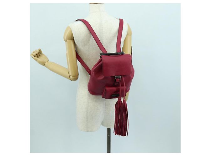 GUCCI Bamboo Backpack Leather Pink Silver 387149 Auth 171479V Silvery - view 31