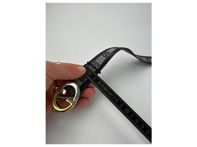 Vintage Gucci Ophidia Monogramm Leder Gürtel Grau Schwarz - Ansicht 10