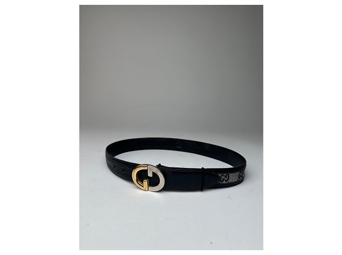 Vintage Gucci Ophidia Monogramm Leder Gürtel Grau Schwarz - Ansicht 2