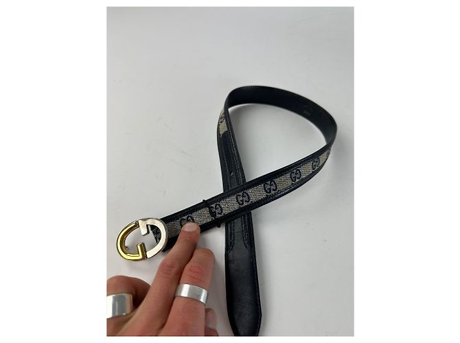 Vintage Gucci Ophidia Monogramm Leder Gürtel Grau Schwarz - Ansicht 6