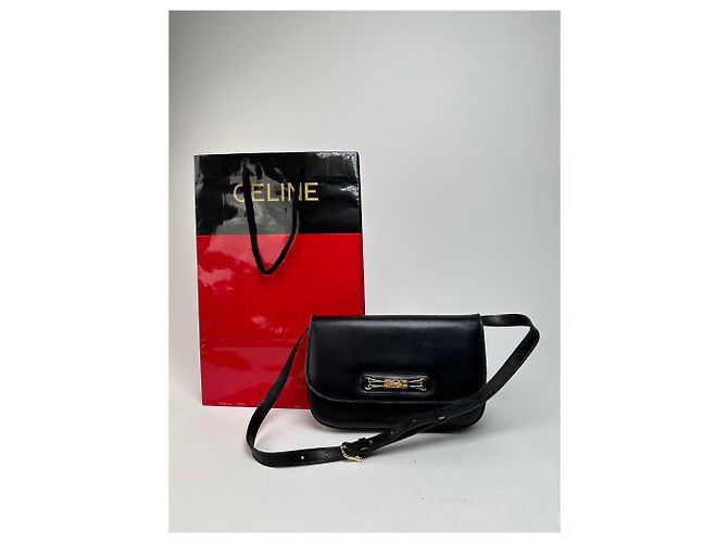 Céline Vintage Celine Leder Schultertasche Schwarz - Ansicht 14