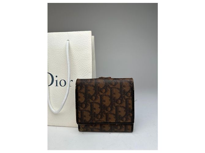 Vintage Dior Oblique Monogram Leather Wallet Brown - view 6