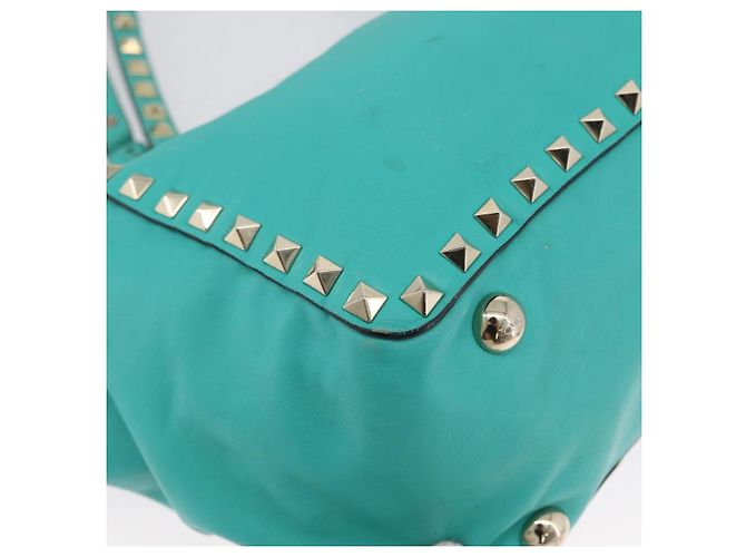 VALENTINO Borsa Rock Studs in pelle 2 in 1 Verde Oro Auth BA10926 D'oro - vista 10