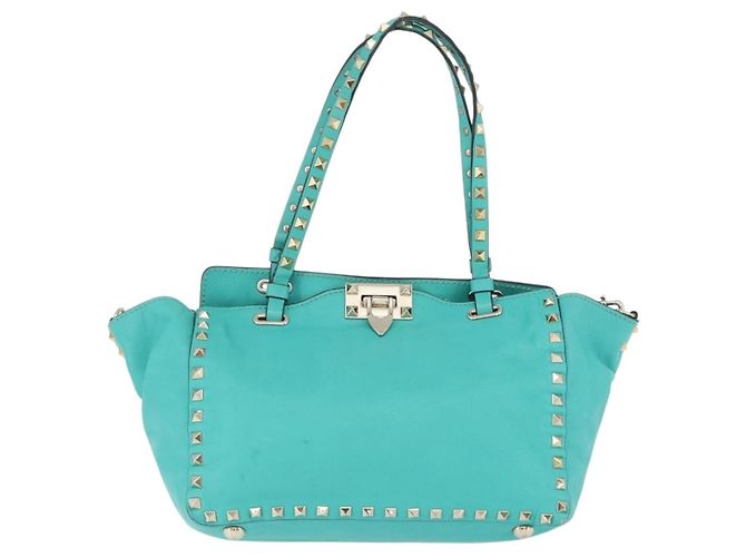 VALENTINO Borsa Rock Studs in pelle 2 in 1 Verde Oro Auth BA10926 D'oro - vista 13