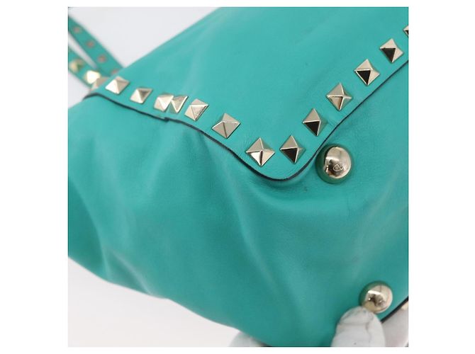 VALENTINO Borsa Rock Studs in pelle 2 in 1 Verde Oro Auth BA10926 D'oro - vista 16