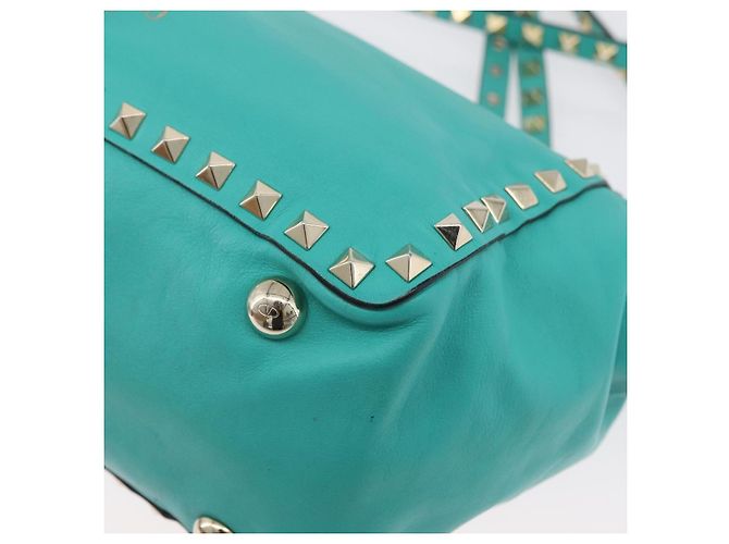 VALENTINO Borsa Rock Studs in pelle 2 in 1 Verde Oro Auth BA10926 D'oro - vista 17