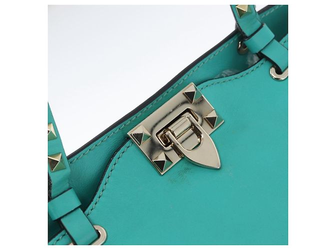 VALENTINO Borsa Rock Studs in pelle 2 in 1 Verde Oro Auth BA10926 D'oro - vista 19