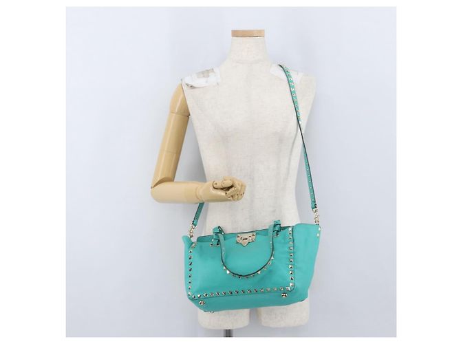 VALENTINO Borsa Rock Studs in pelle 2 in 1 Verde Oro Auth BA10926 D'oro - vista 25