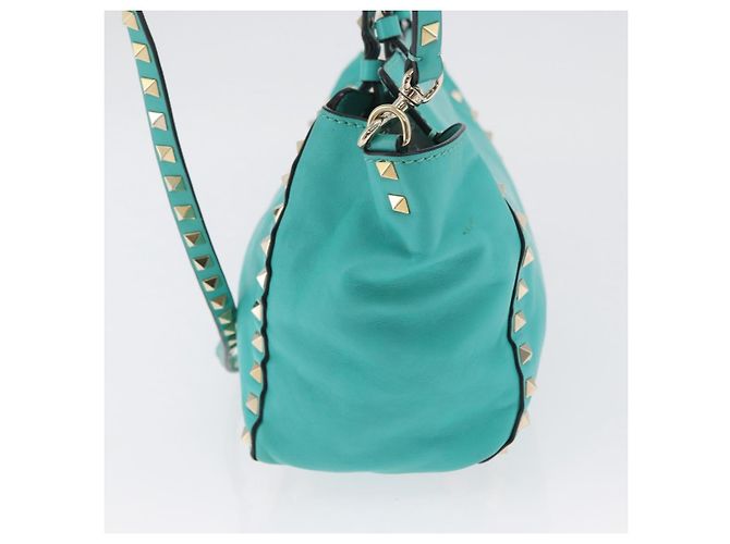 VALENTINO Borsa Rock Studs in pelle 2 in 1 Verde Oro Auth BA10926 D'oro - vista 3