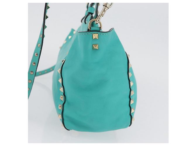 VALENTINO Borsa Rock Studs in pelle 2 in 1 Verde Oro Auth BA10926 D'oro - vista 4