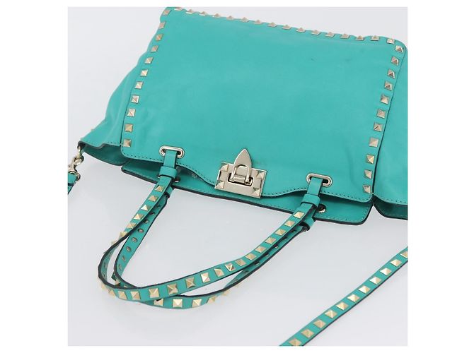 VALENTINO Borsa Rock Studs in pelle 2 in 1 Verde Oro Auth BA10926 D'oro - vista 6