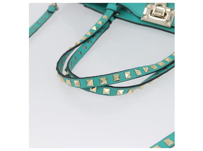 VALENTINO Borsa Rock Studs in pelle 2 in 1 Verde Oro Auth BA10926 D'oro - vista 7