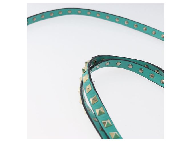 VALENTINO Borsa Rock Studs in pelle 2 in 1 Verde Oro Auth BA10926 D'oro - vista 8