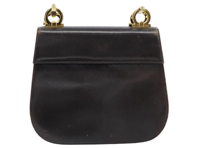 Salvatore Ferragamo Borsa a Spalla Gancini in Pelle Marrone Scuro Oro Auth LNZ544 D'oro - vista 13