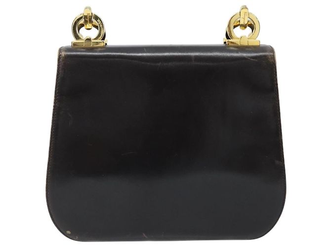 Salvatore Ferragamo Borsa a Spalla Gancini in Pelle Marrone Scuro Oro Auth LNZ544 D'oro - vista 2