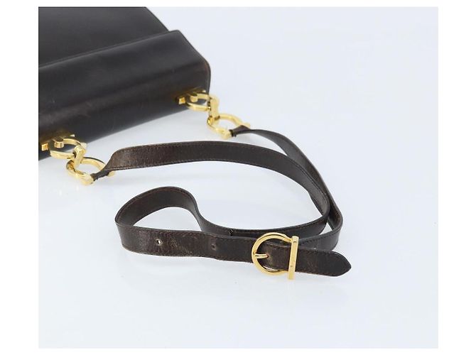 Salvatore Ferragamo Borsa a Spalla Gancini in Pelle Marrone Scuro Oro Auth LNZ544 D'oro - vista 7