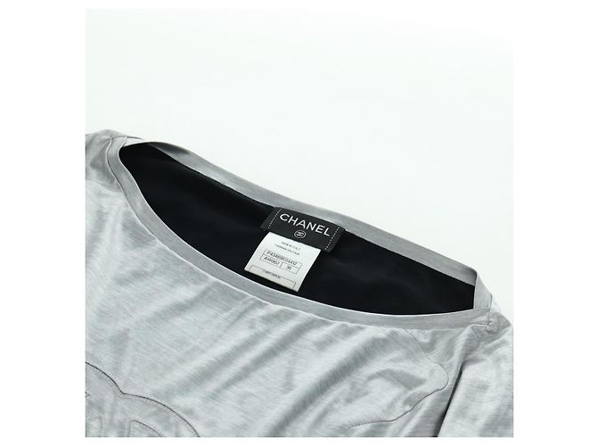 CHANEL CC Tops Rayón Talla 36 Plata CC Auth am10856V - vista 14