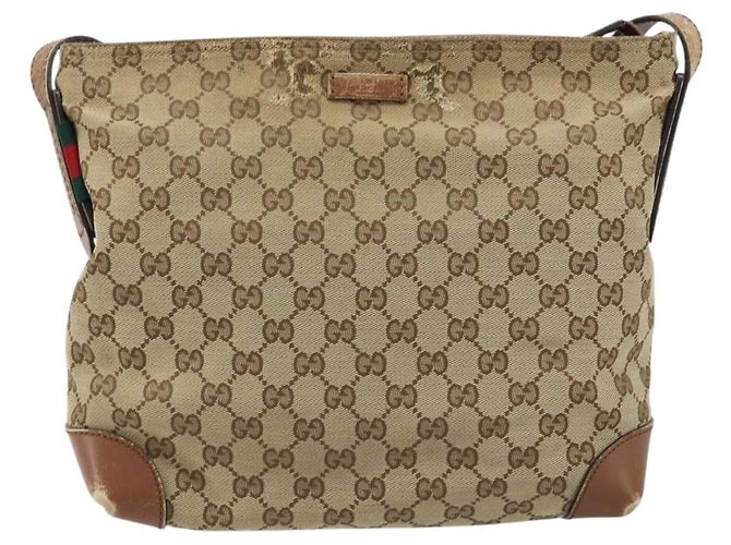 Borsa a Spalla GG Canvas Gucci Beige Argento 337598 Auth gh1763 - vista 13