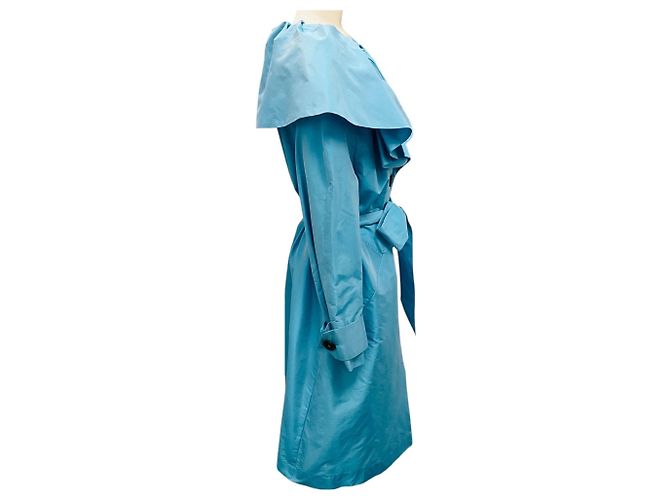 Abrigo trench de tafetán de seda azul turquesa Viktor & Rolf con cinturón - vista 2