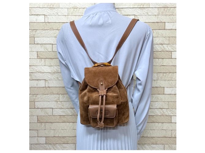 Zaino Mini Gucci in suede e pelle Marrone - vista 2