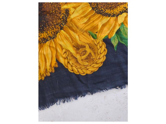 Foulard in Lana e Seta Chanel Girasoli Verde Giallo Blu navy - vista 4