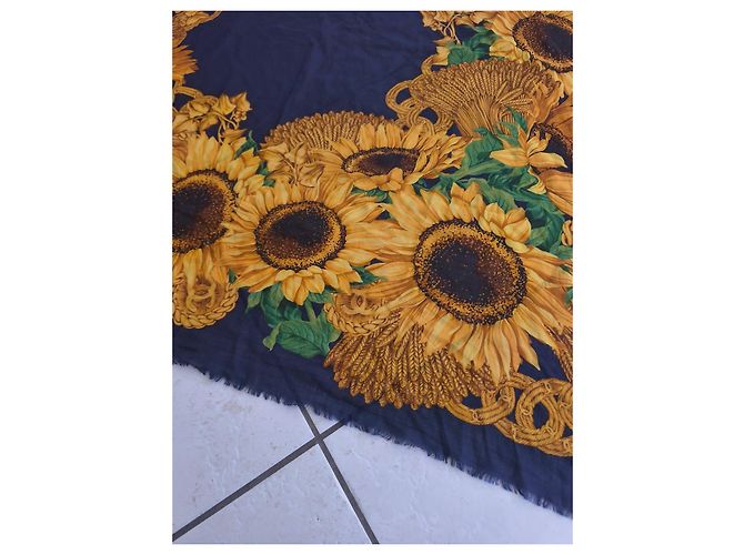 Foulard in Lana e Seta Chanel Girasoli Verde Giallo Blu navy - vista 5