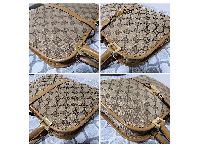 Borsa a Spalla Gucci Vintage Piston Lock Jackie Marrone/Beige - vista 13