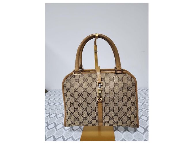 Borsa a Spalla Gucci Vintage Piston Lock Jackie Marrone/Beige - vista 14