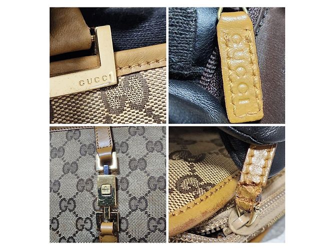 Borsa a Spalla Gucci Vintage Piston Lock Jackie Marrone/Beige - vista 5