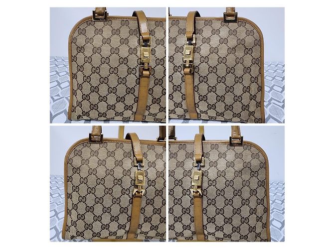 Borsa a Spalla Gucci Vintage Piston Lock Jackie Marrone/Beige - vista 9