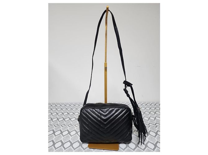 SAINT LAURENT Borsa a tracolla Lou in pelle matelassé Monogram nera Nero - vista 3