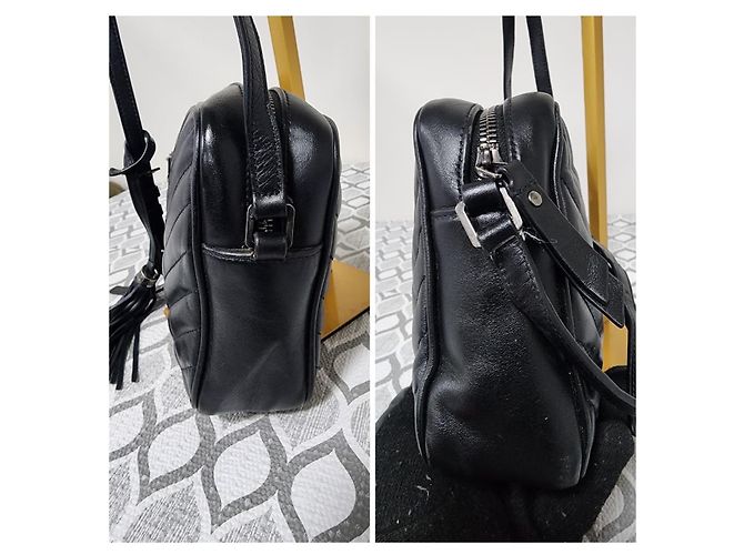 SAINT LAURENT Borsa a tracolla Lou in pelle matelassé Monogram nera Nero - vista 6