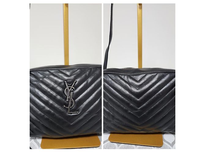 SAINT LAURENT Borsa a tracolla Lou in pelle matelassé Monogram nera Nero - vista 7